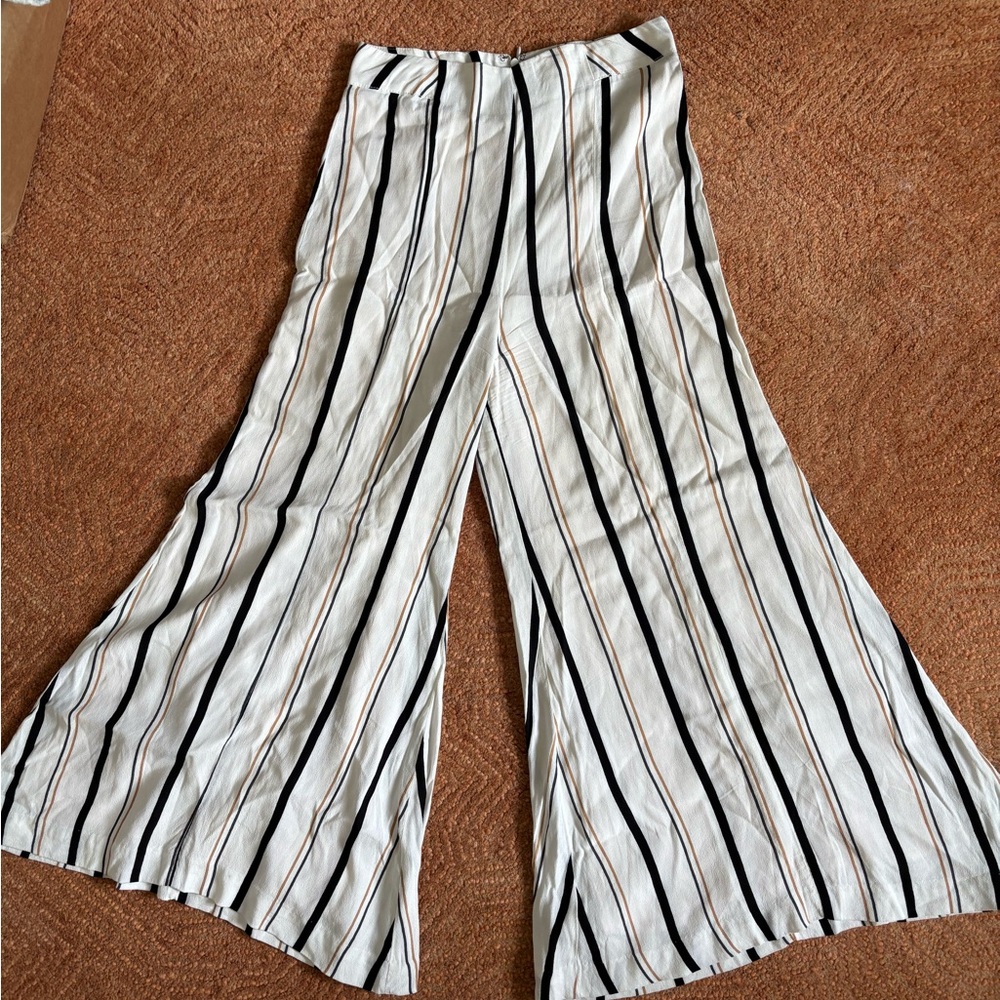 Anthropologie Black and White Striped Wide-Leg Pants